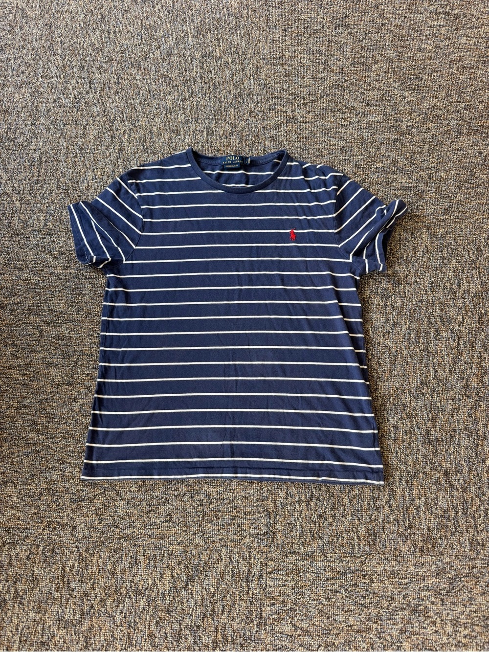 Polo by Ralph Lauren Men's Navy Striped Crewneck T-Shirt Custom Slim Fit Large
